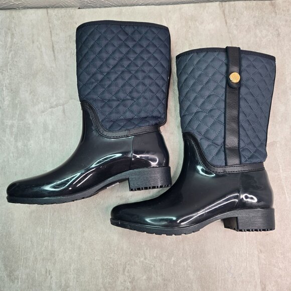Tommy Hilfiger Rubber Rain Boot 9 Blue Quilted Preppy  Equestrian Outdoor Winter - Picture 6 of 12